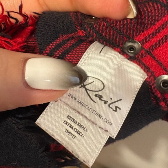 Rails Red and Black Plaid Shirt with studs and rose patch work - Picture 9 of 11